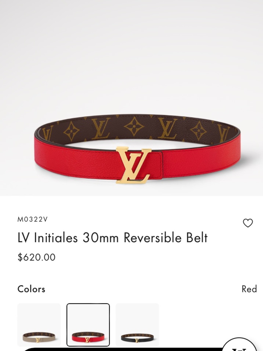 Louis Vuitton Red and Brown Reversible LV Initiales Belt